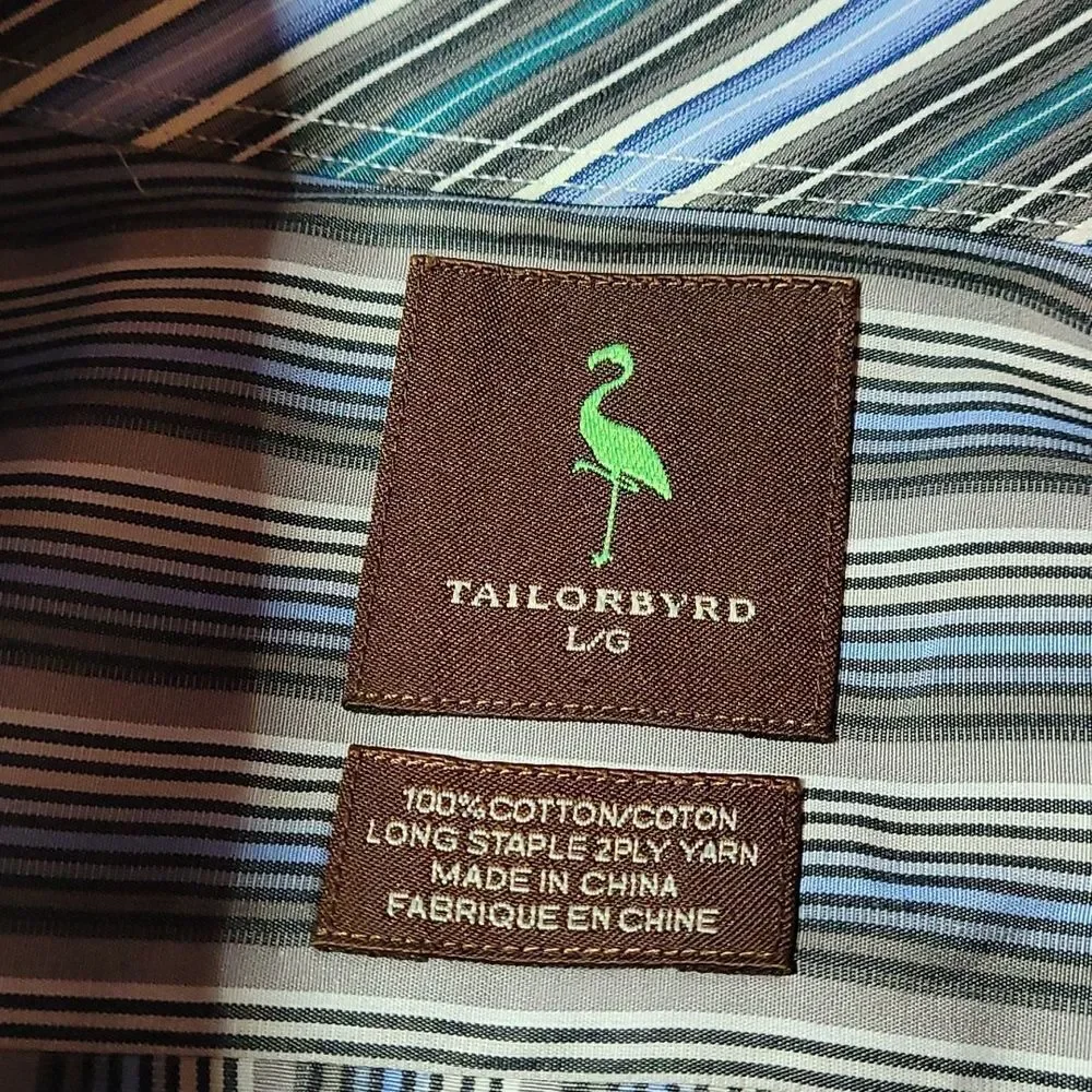 Tailorbyrd striped men's long‎ sleeve button up shirt size Large